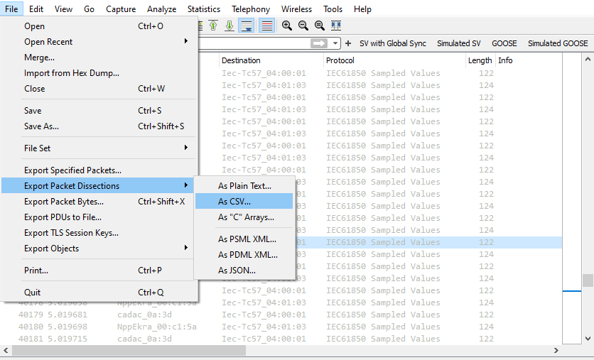 Exportación a CSV/JSON y otros formatos en Wireshark